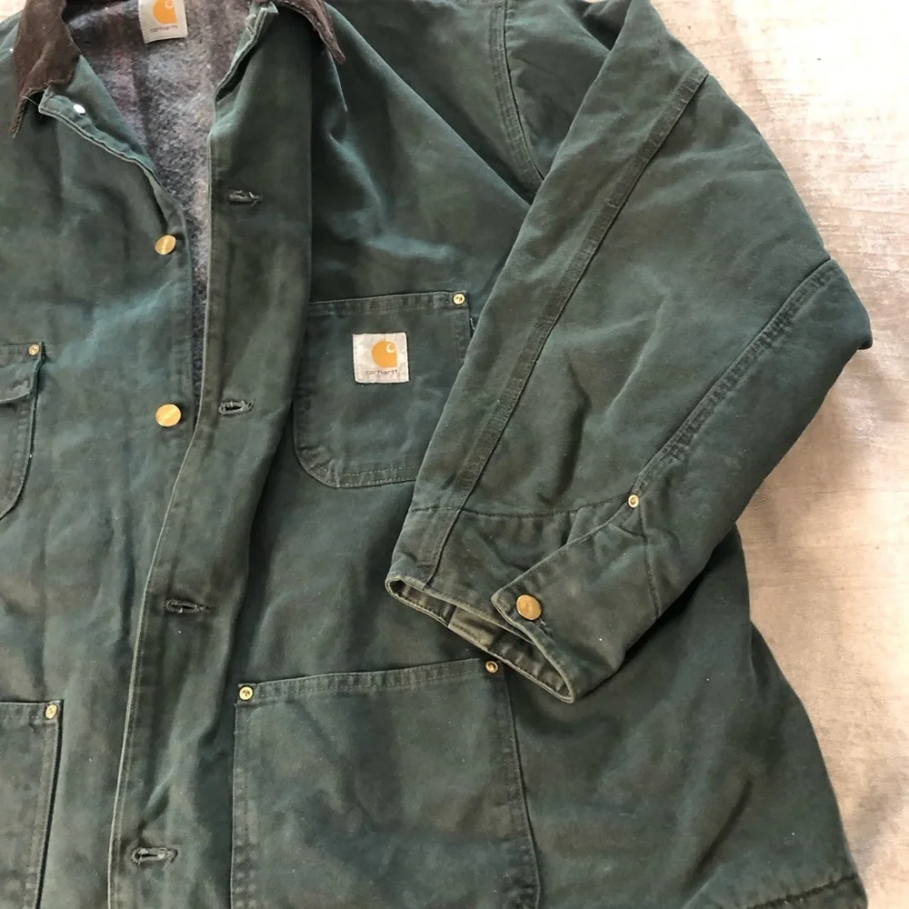 Vintage Carhartt Men’s blanket lined outdoor coat green size 2X 3X chore work - Picture 12 of 16